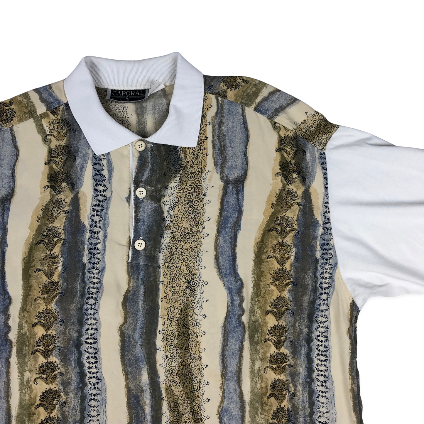 Vintage 80s Abstract Print Stripy Polo Shirt L-XXL