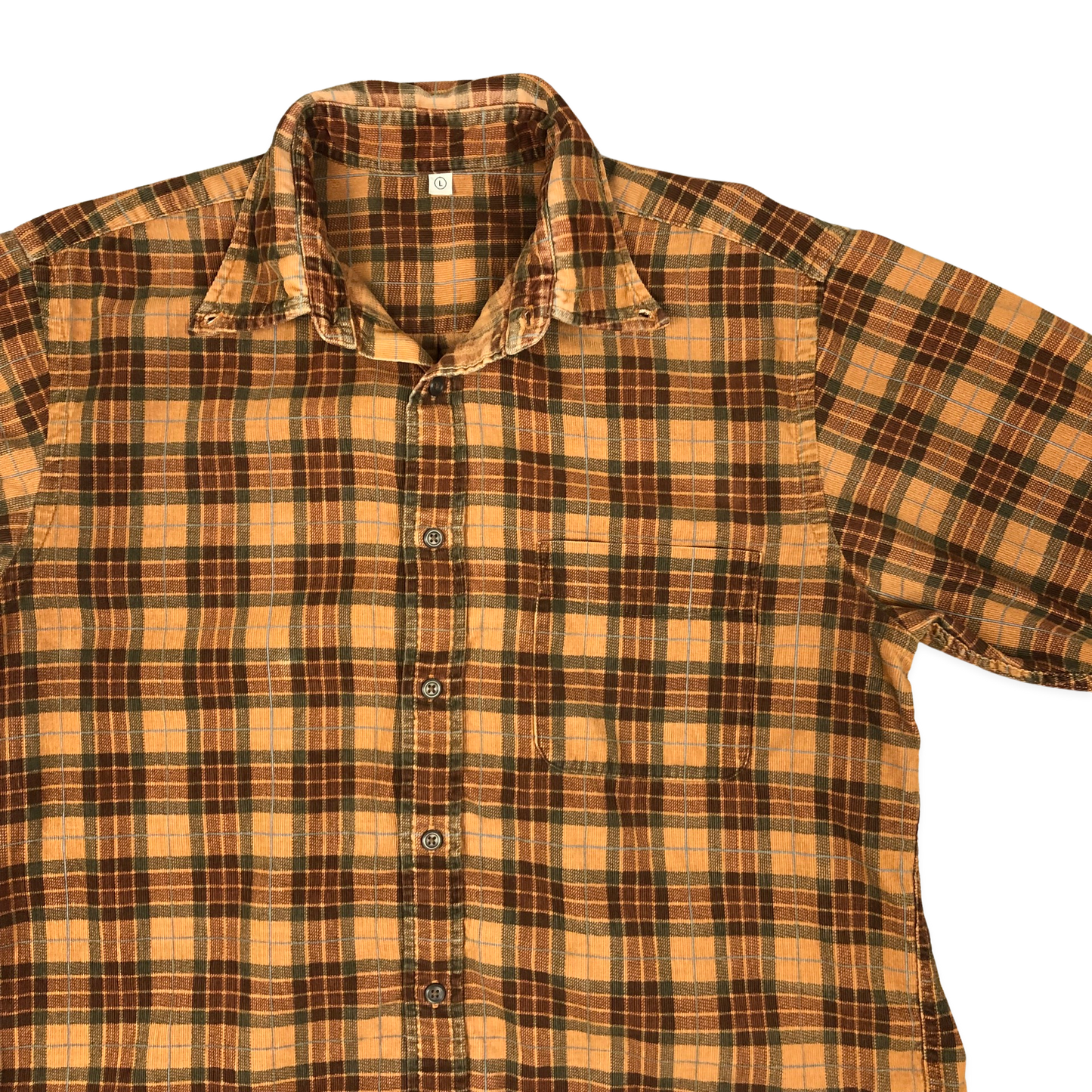 Vintage Orange and Brown Plaid Corduroy Shirt L