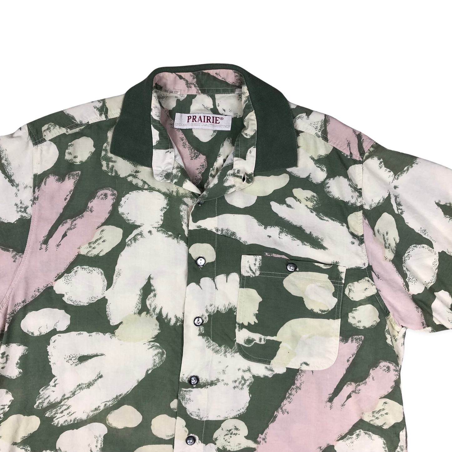 Vintage 80s Green and White Abstract Print Shirt L