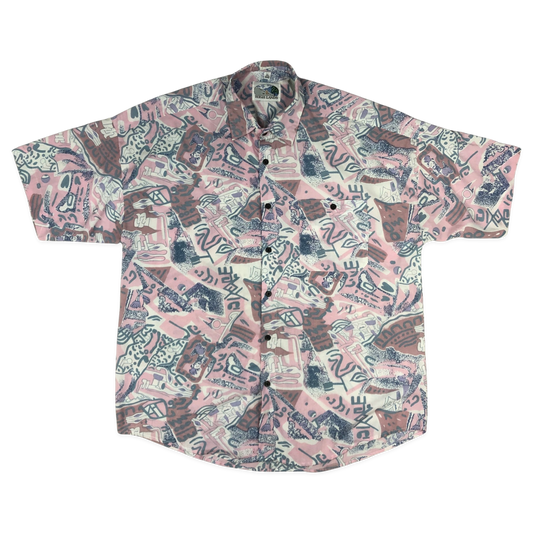 Vintage Abstract Print Pink Shirt XL