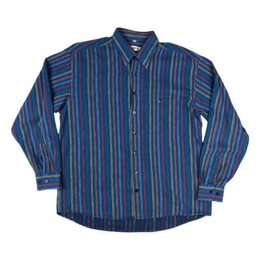 Vintage 70s 80s Blue Striped Shirt XL