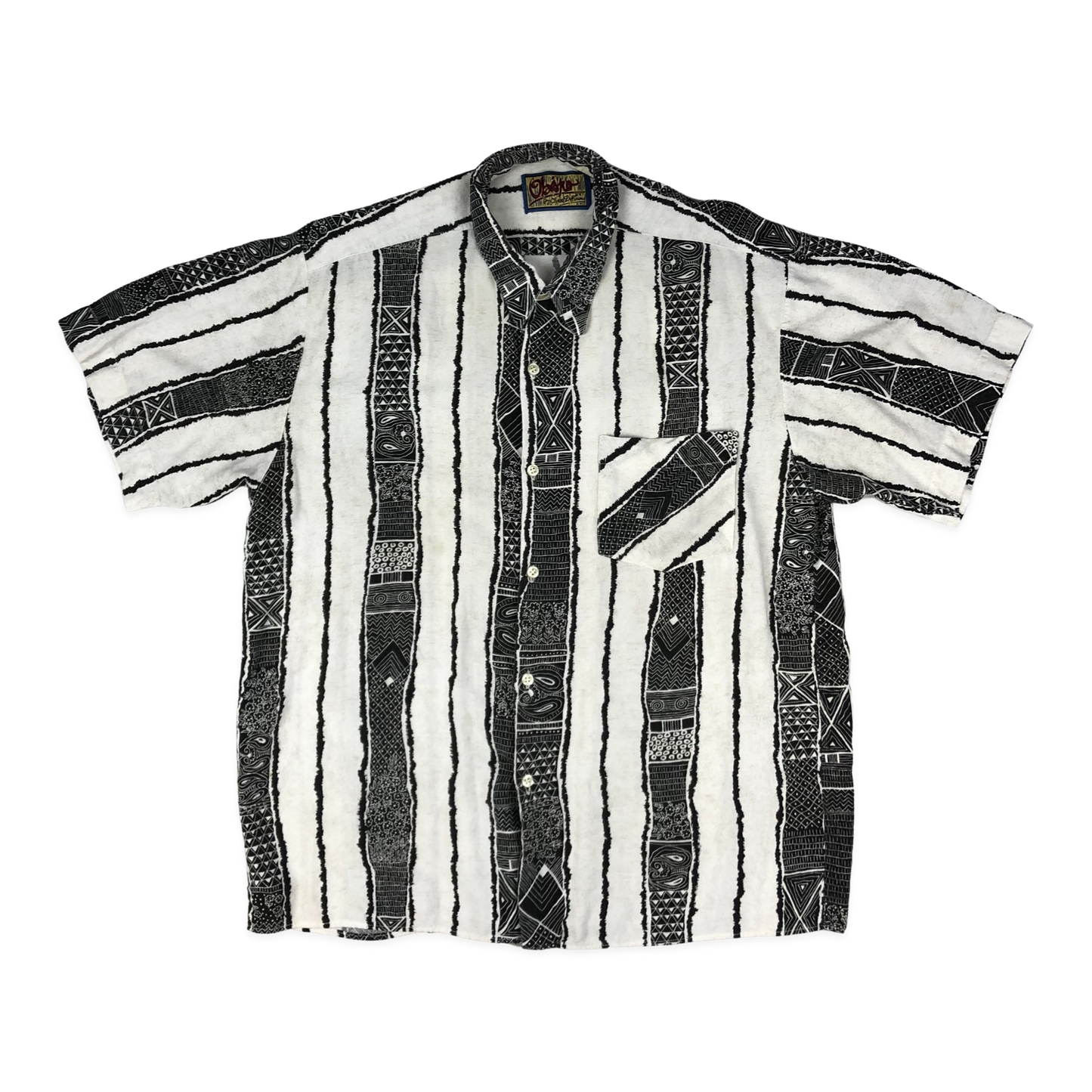 Vintage 80s Abstract Print Striped Black and White Shirt L