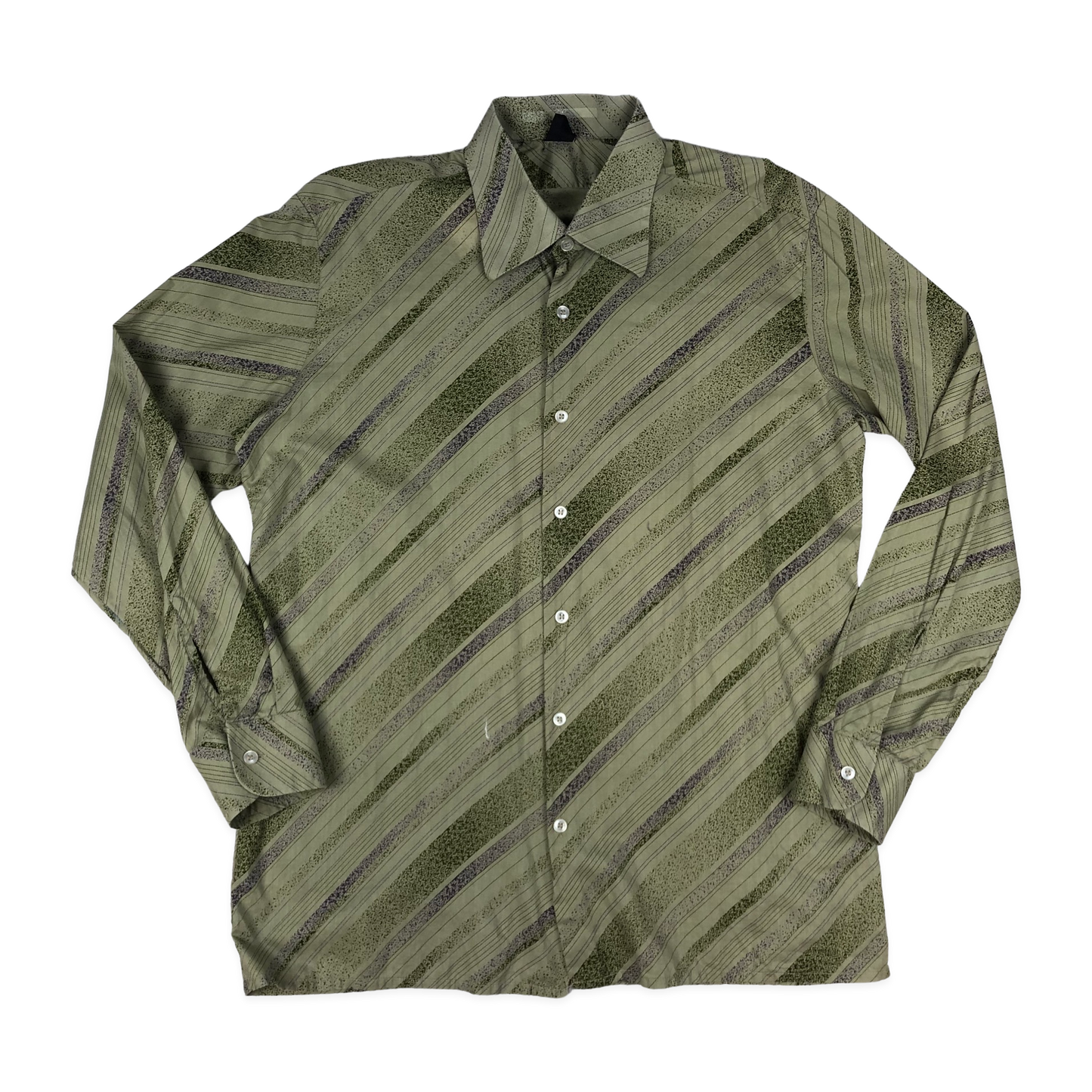 Vintage 70s Striped Print Green Shirt L