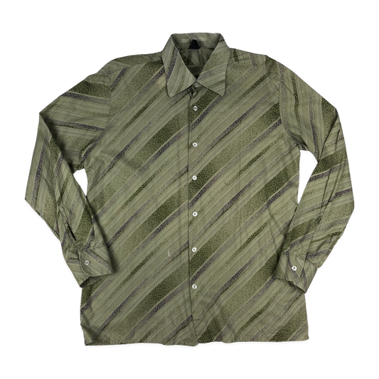 Vintage 70s Striped Print Green Shirt L