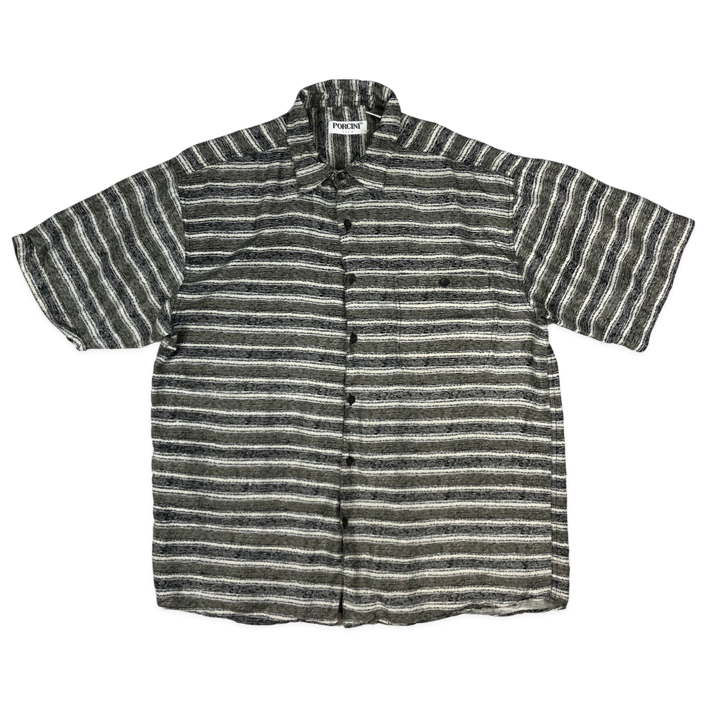 Vintage Stripy Grey Silk Shirt XL