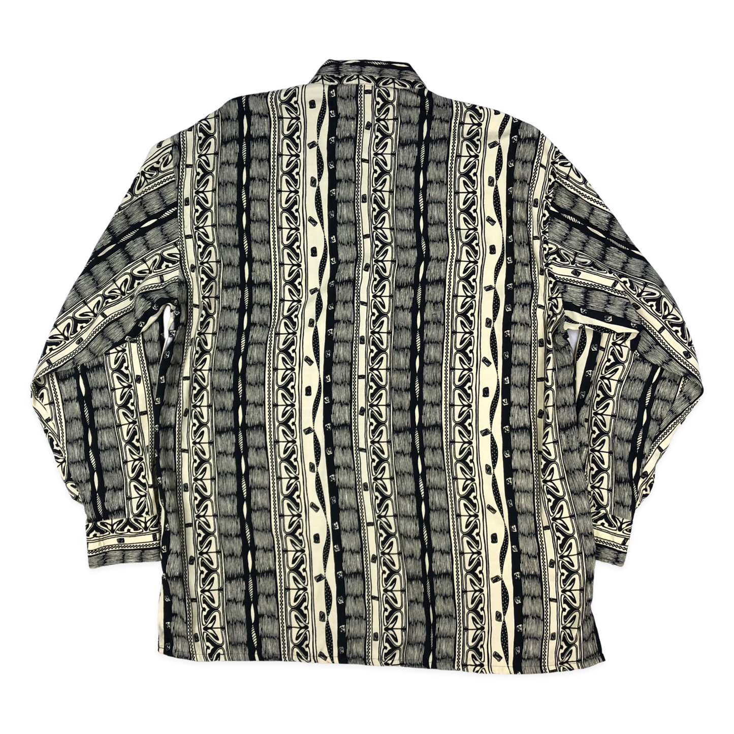 Vintage Beige and Black Abstract Print Shirt L