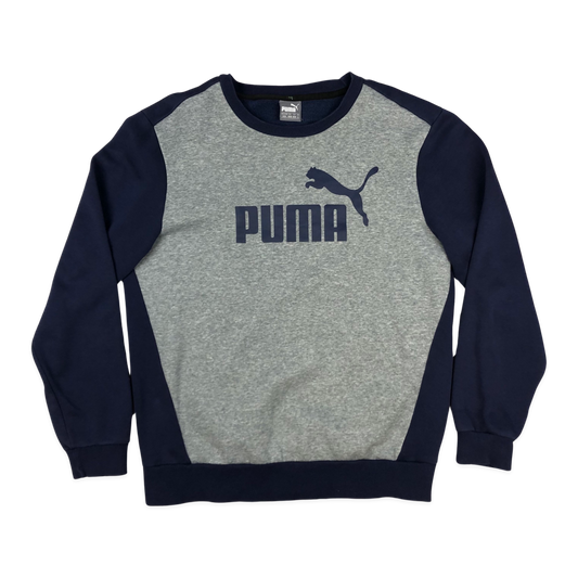 Vintage Puma Navy and Grey Sweatshirt L