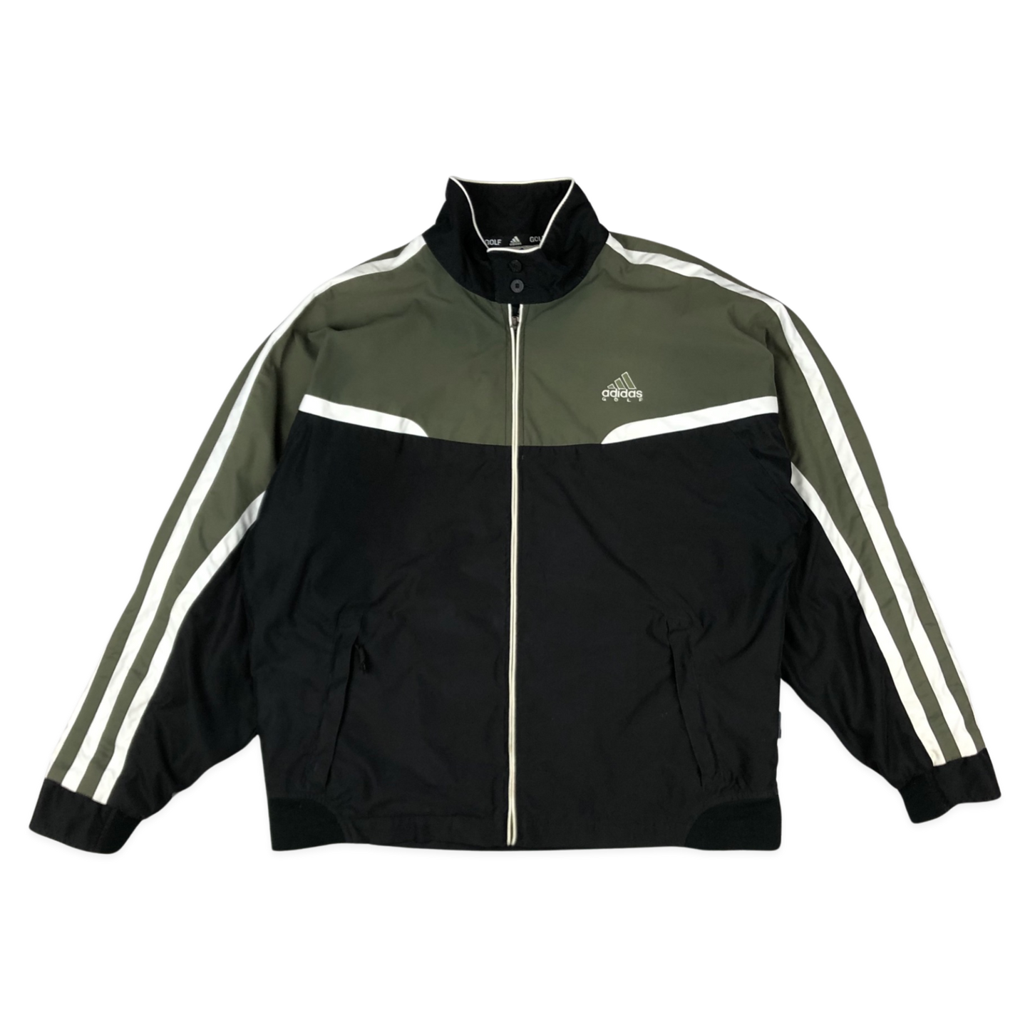 Vintage 90s Adidas Golf Green, White, and Black Zip-up Jacket XXL