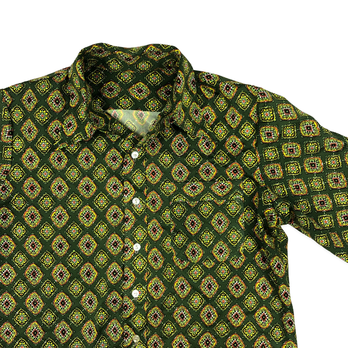 Vintage 70s Green Abstract Print Shirt L