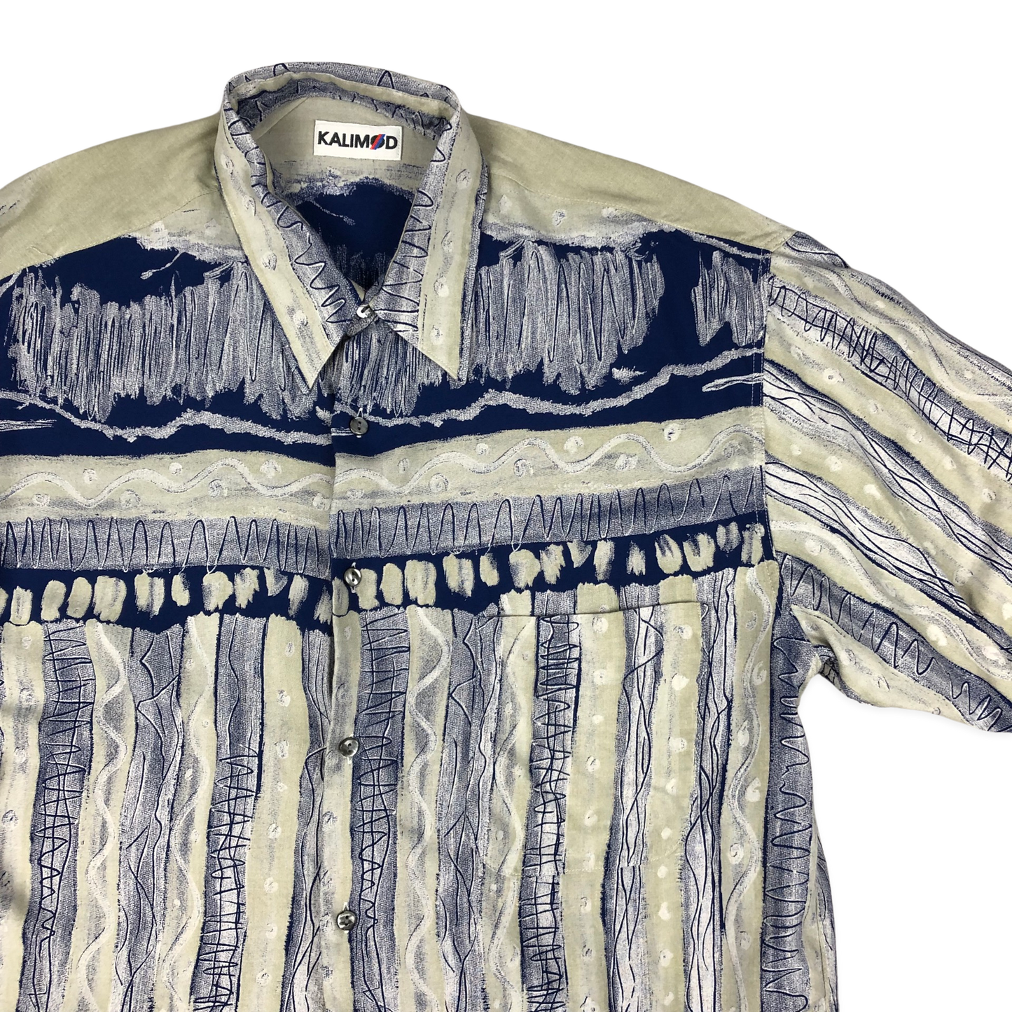 Vintage 80s Blue and White Abstract Print Shirt L