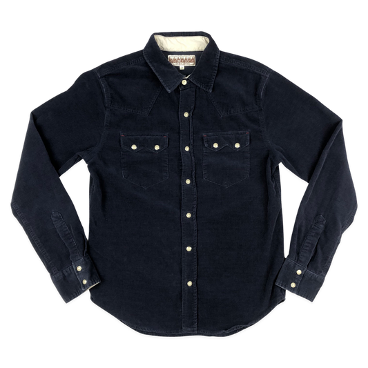 Vintage 70s Western Style Navy Corduroy Shirt S