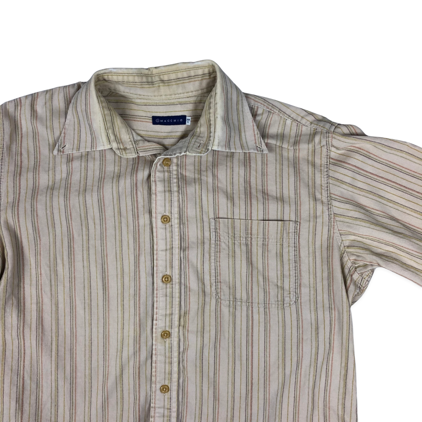 Vintage 90s Striped Beige Corduroy Shirt L