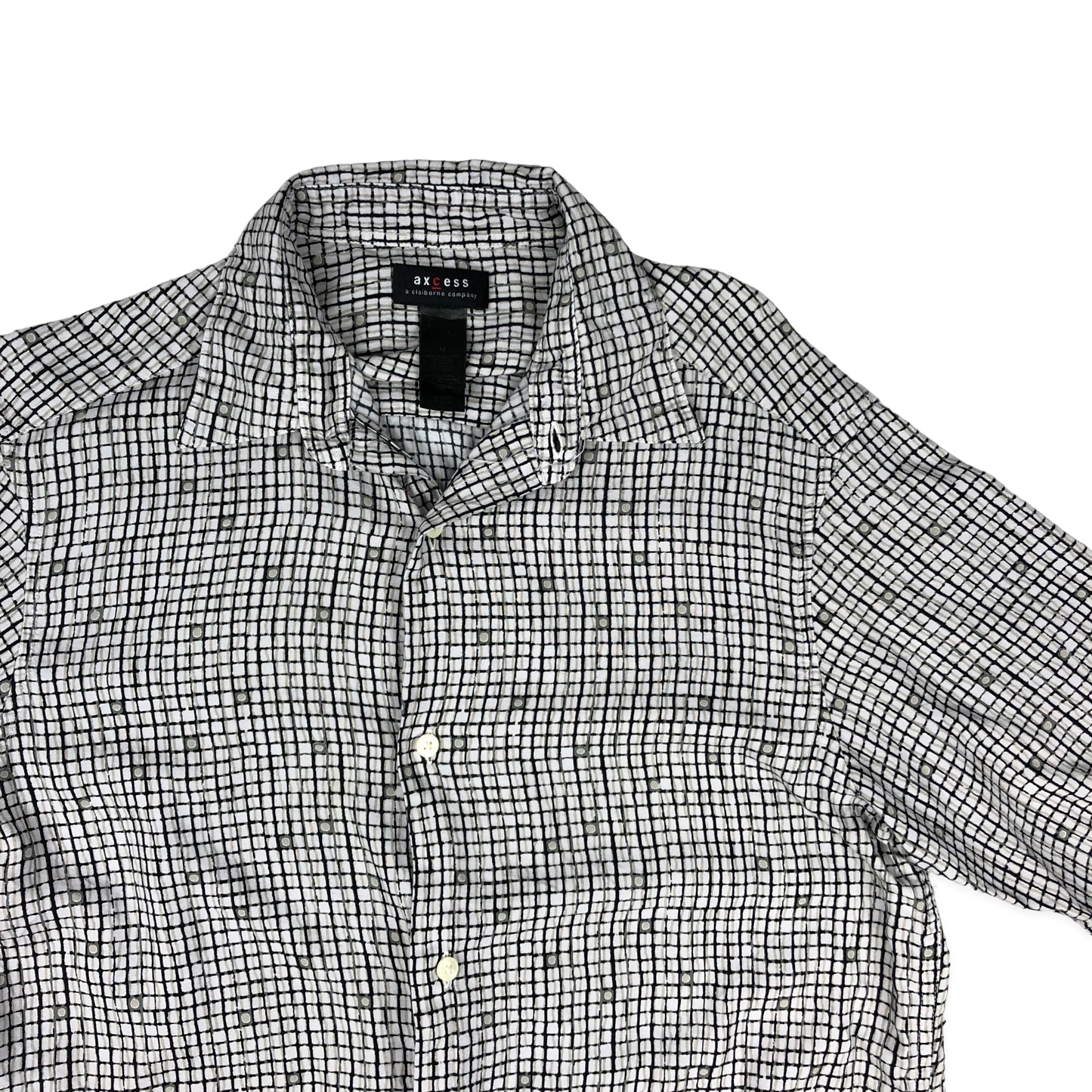 Vintage Black and White Grid Print Shirt M