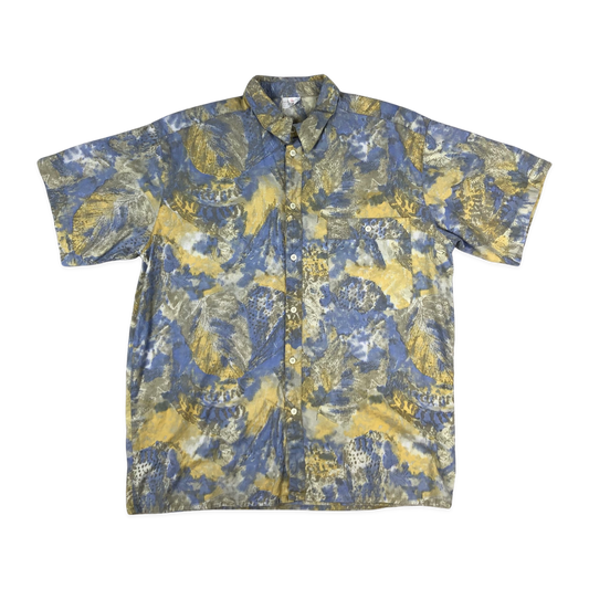 Vintage 80s Abstract Print Blue and Yellow Shirt XL