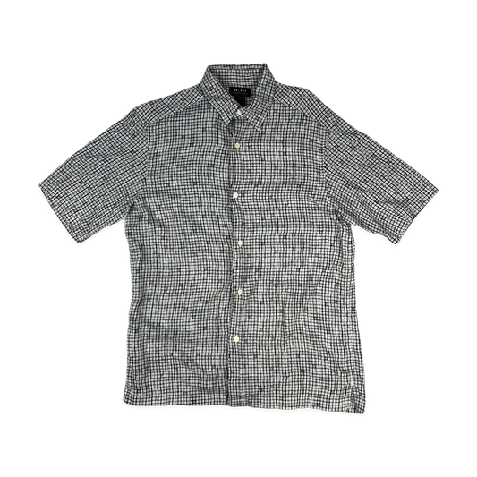 Vintage Black and White Grid Print Shirt M