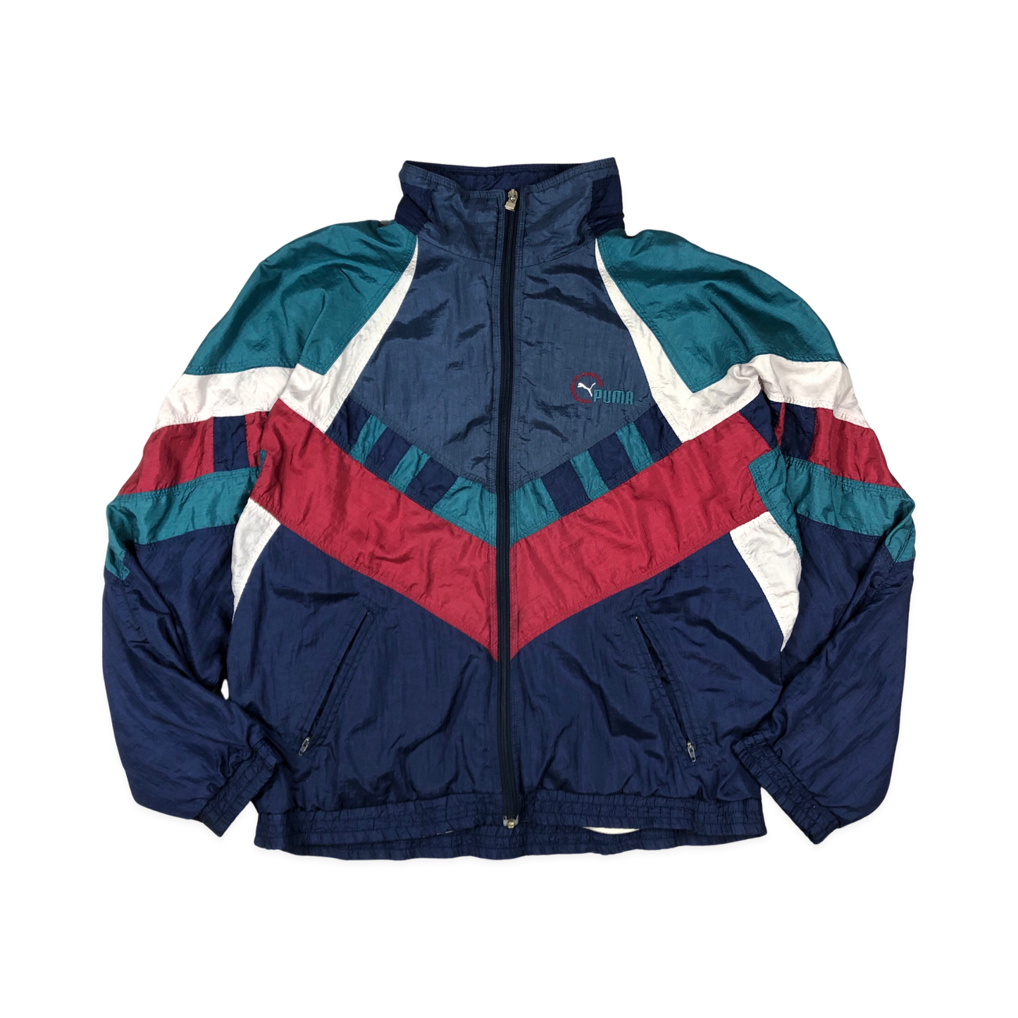 Vintage 80s 90s Puma Navy, Teal, and Red Shell Coat M L XL