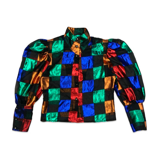 80s Multicoloured Sheer Checkered Blouse 16