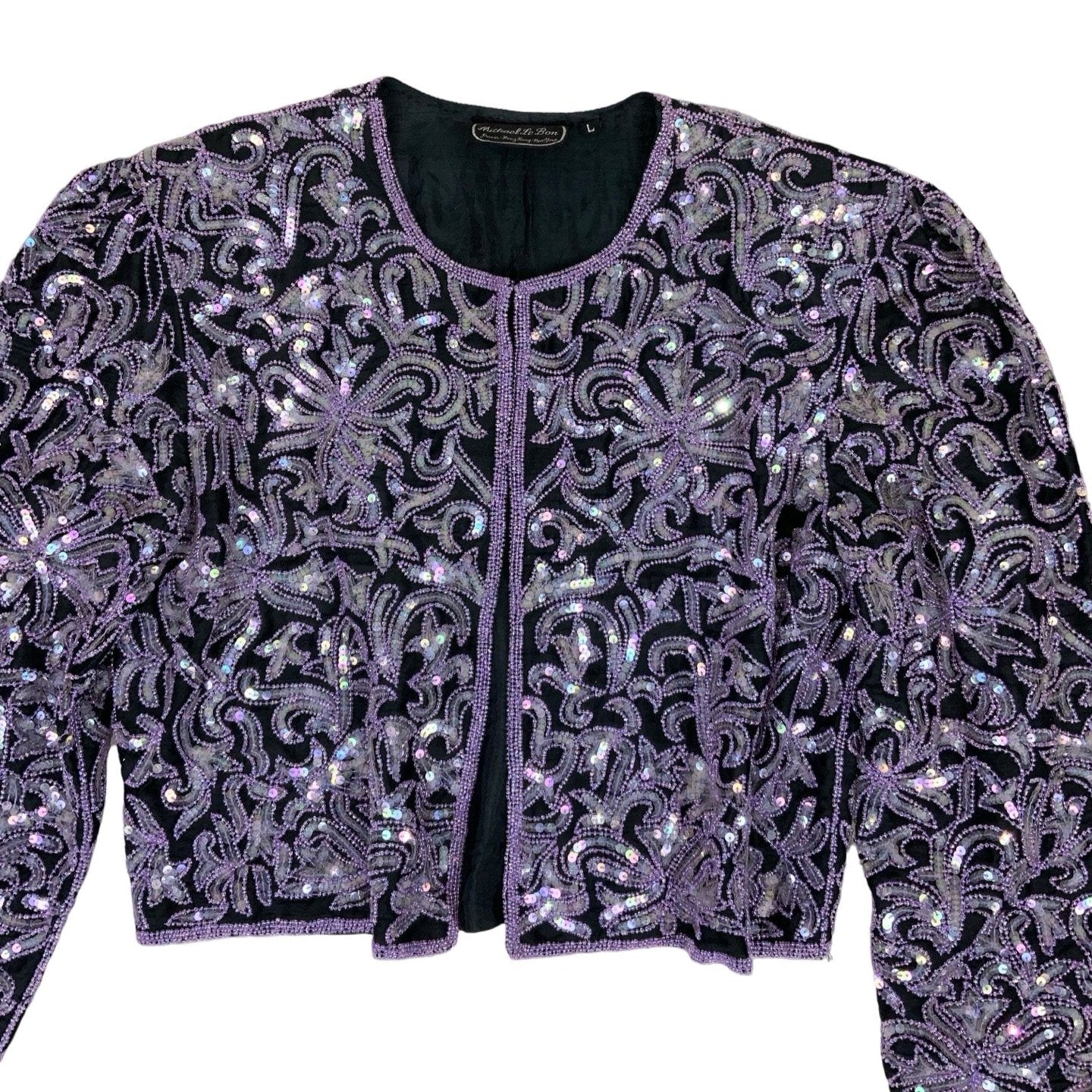 Vintage ‘Michael le Bon’  Lilac Purple Sequin Beaded Crop Blazer 10 12 14