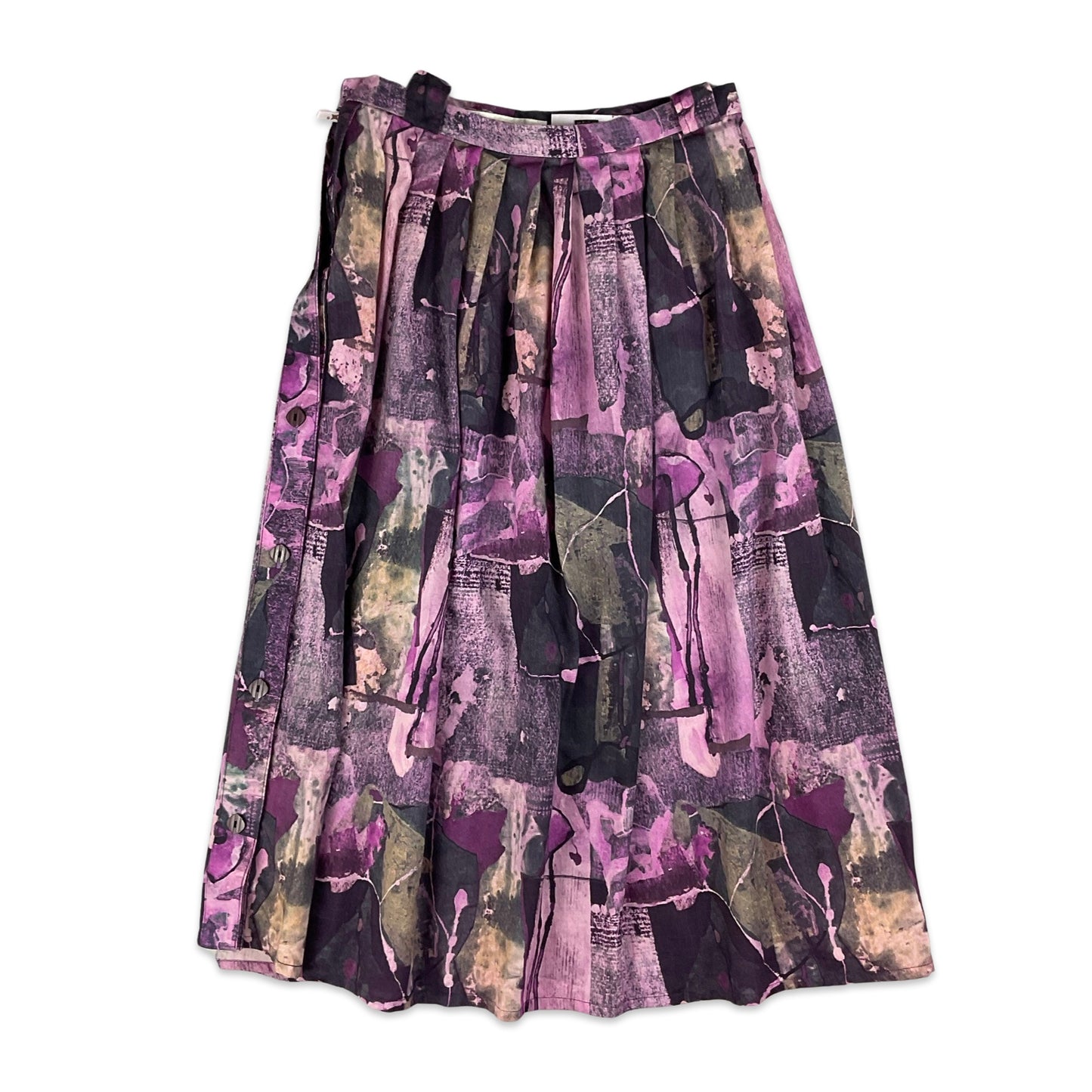 Vintage Purple Abstract Print Pleated Midi Skirt