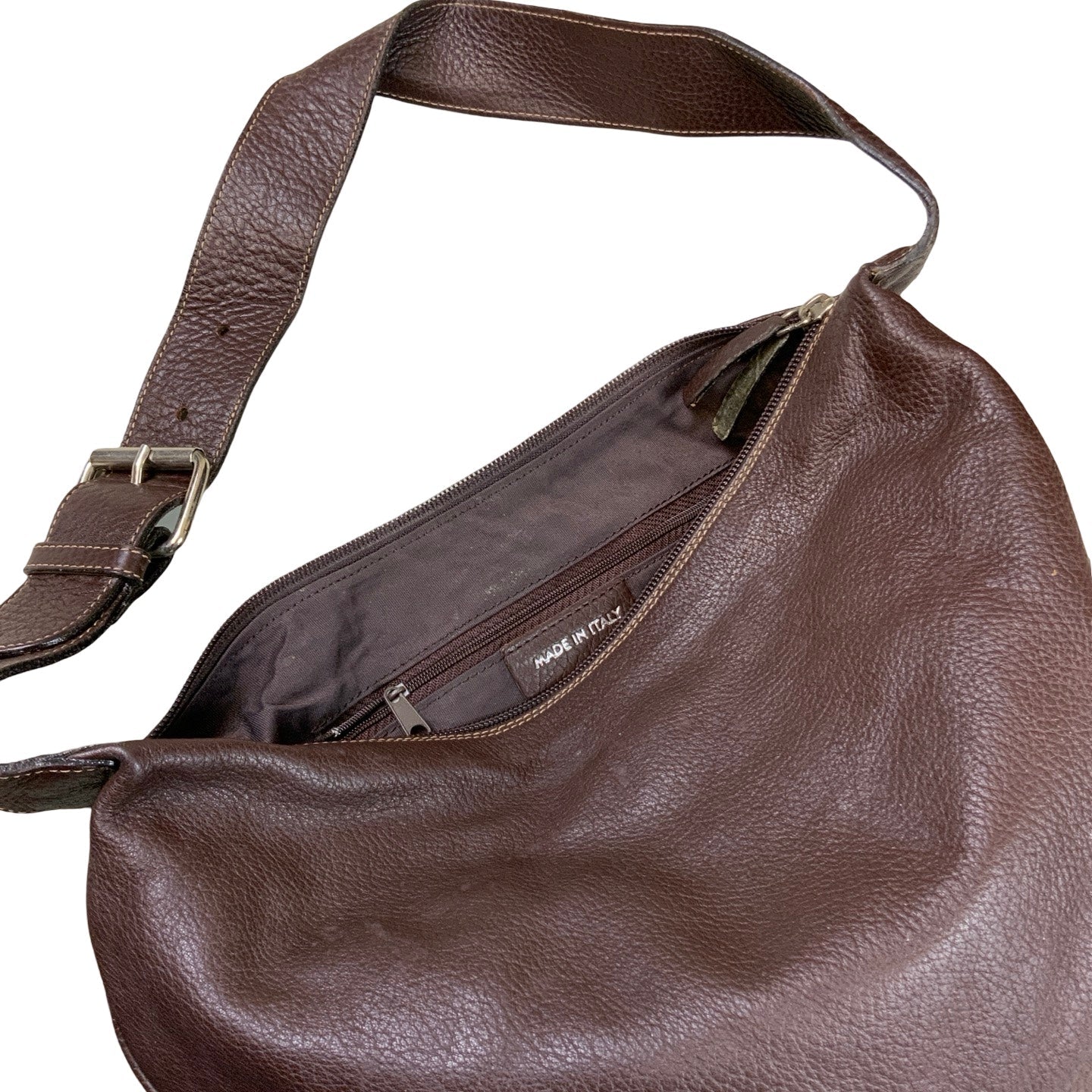 Vintage 90s 00s Brown Italian Leather Slouch Hobo Shoulder Bag