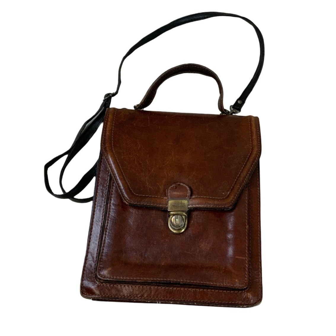 Vintage 'The Trend' Brown Leather Tuck Lock Cross Body Shoulder Bag