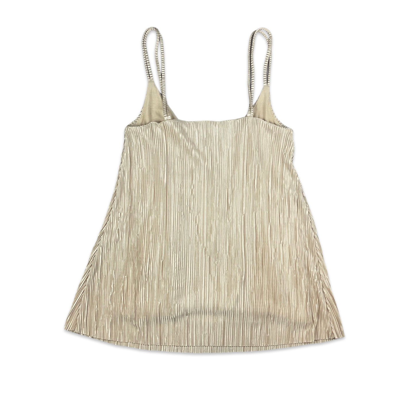 Vintage Champagne Gold Pleated Spaghetti Strap Top 6