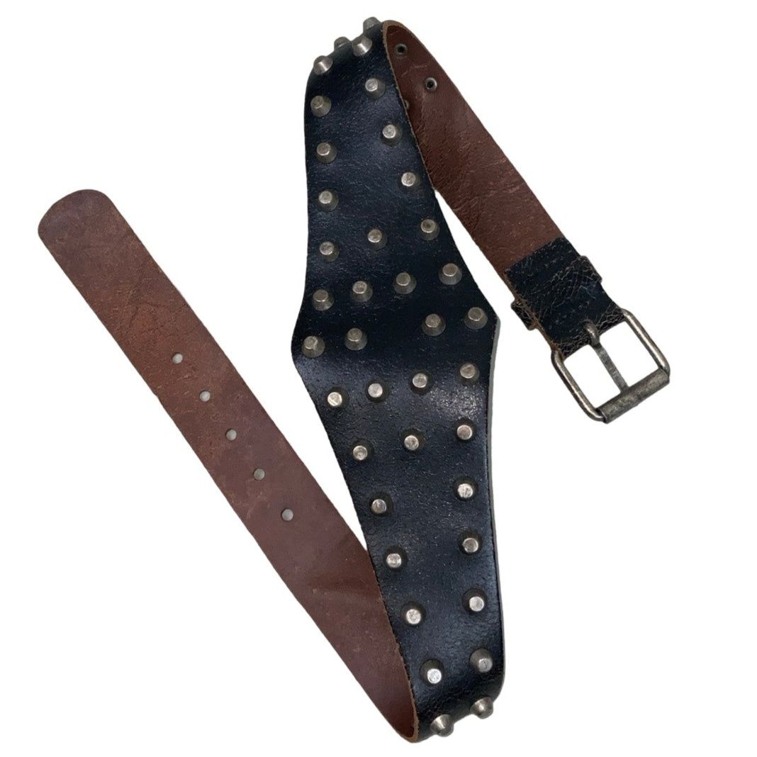 Vintage 00s ‘ZU4GIRLS+’ Black Leather Punk Silver Studded Statement Belt