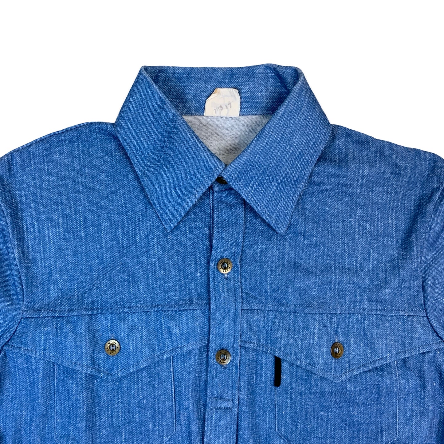 70s Blue Golf 3/4 Button Long Sleeve Dagger Collar Shirt S