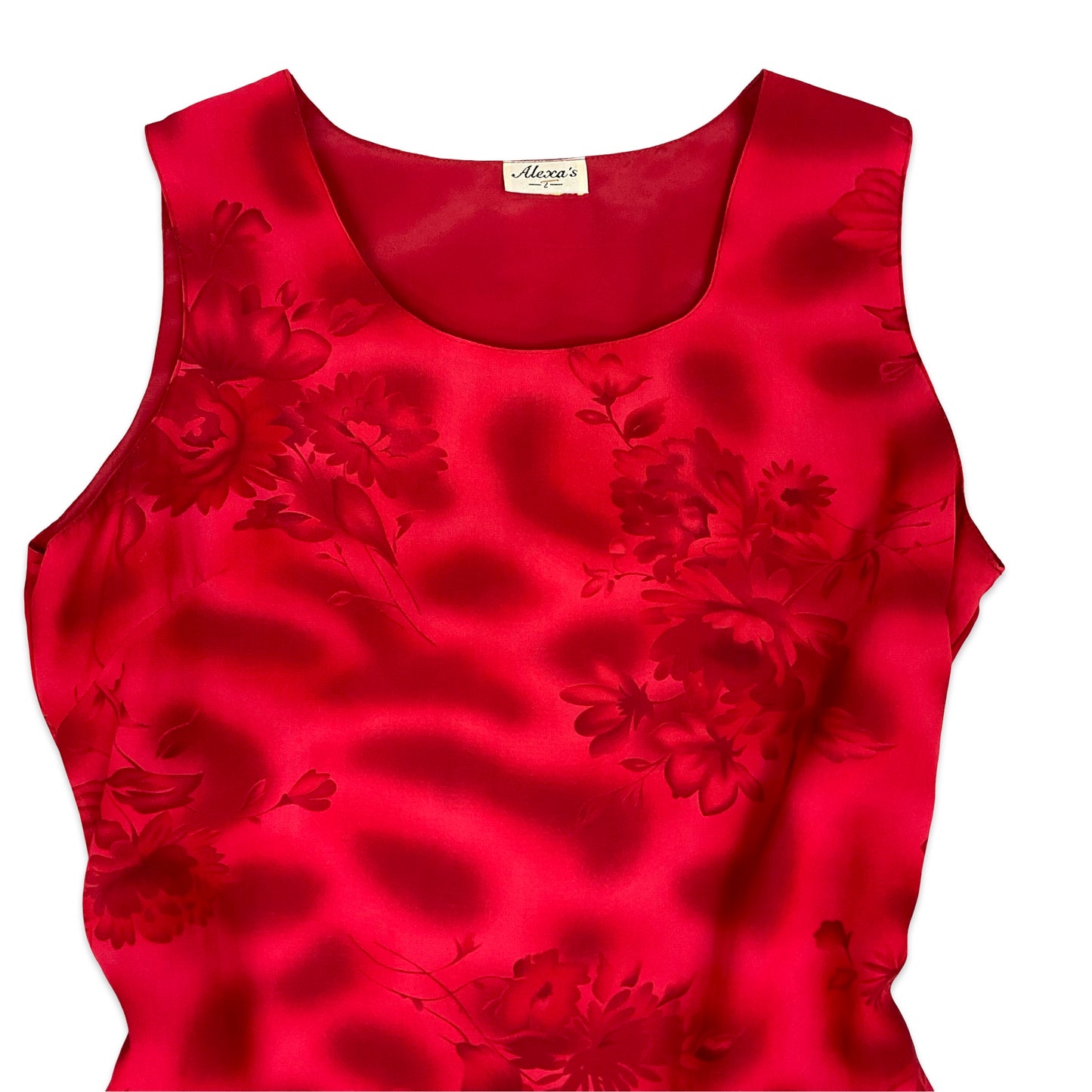 Vintage Red Pink Floral Shift Tie Back Sun Dress 12 14 16