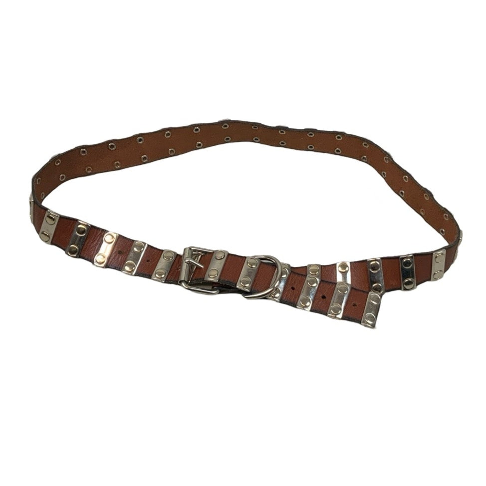 Vintage 80s 90s Thin Brown Leather Silver Studded Buckle Belt