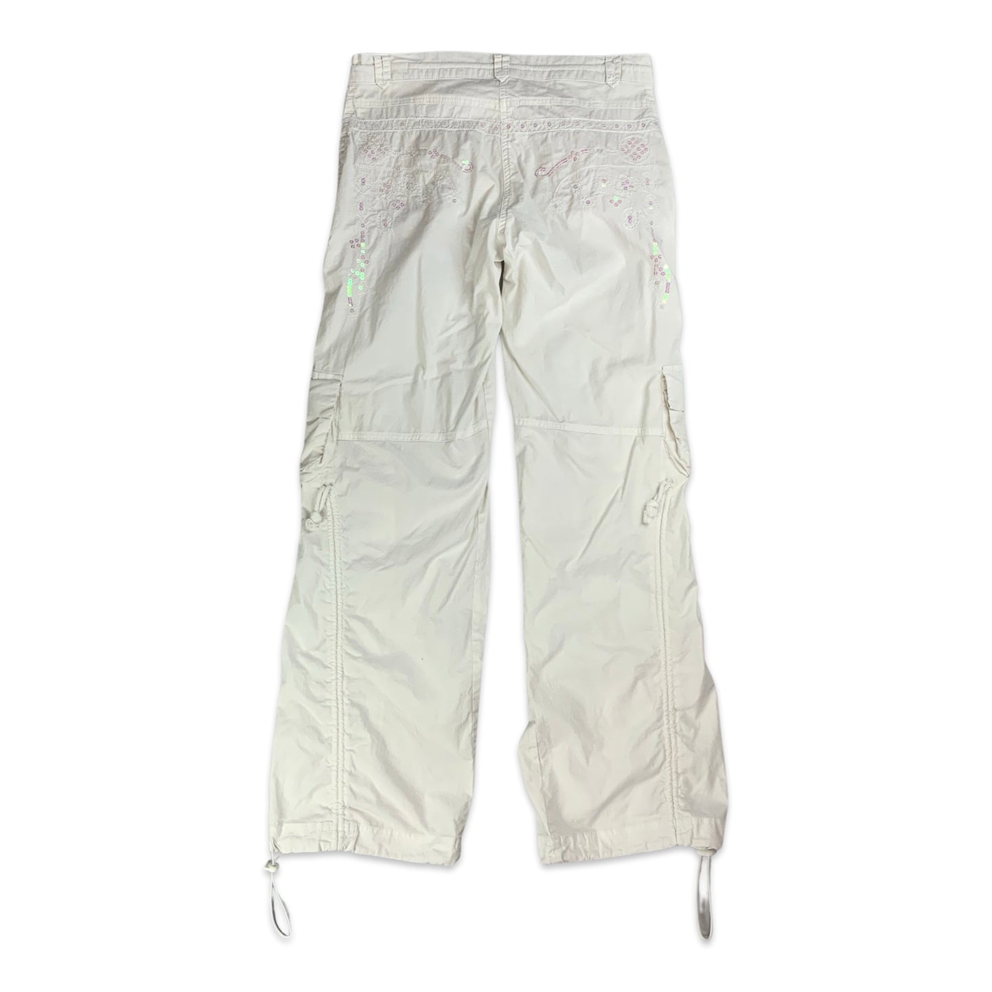 Y2K White Cargo Trousers with Sequin Embellishment 8 10 12