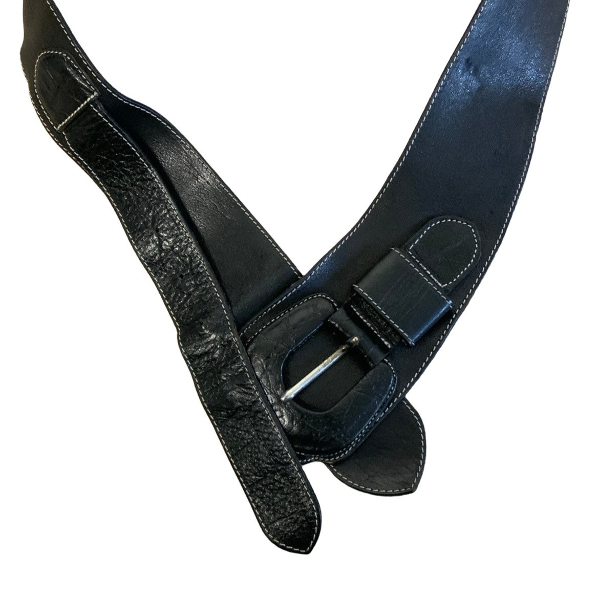 Vintage Black Thick Leather Buckle Belt