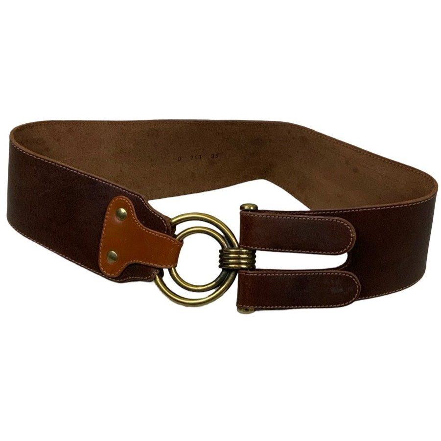 Vintage 80s 90s Brown (267) Leather Unique Double D-ring Buckle Belt