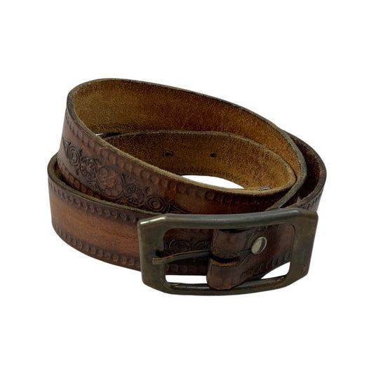 Vintage Boho Brown Leather Embossed Belt