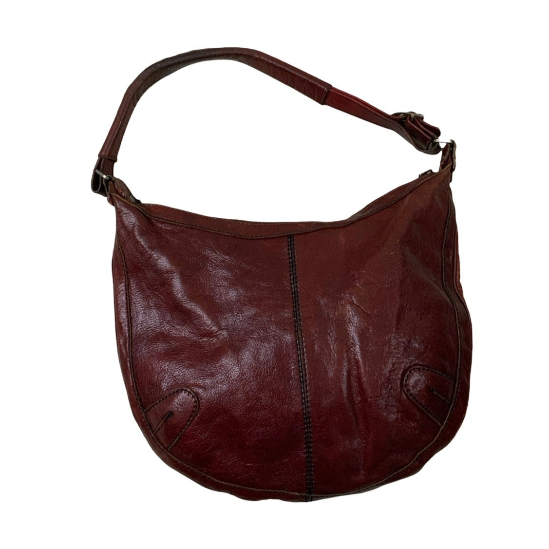 Vintage 00s Y2k Boho Burgundy Red Leather Slouchy Crescent Hobo Handbag Purse