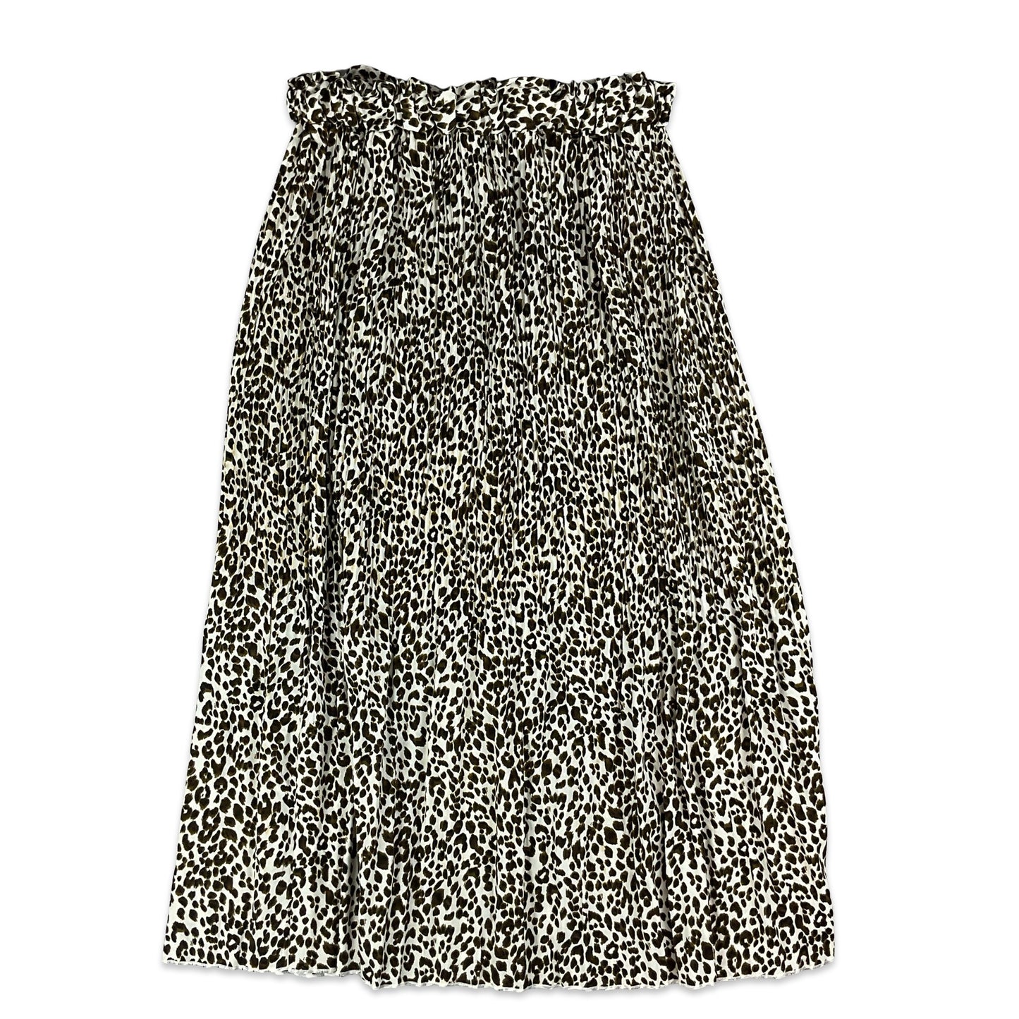 Vintage White & Brown Animal Print Pleated Midi Skirt