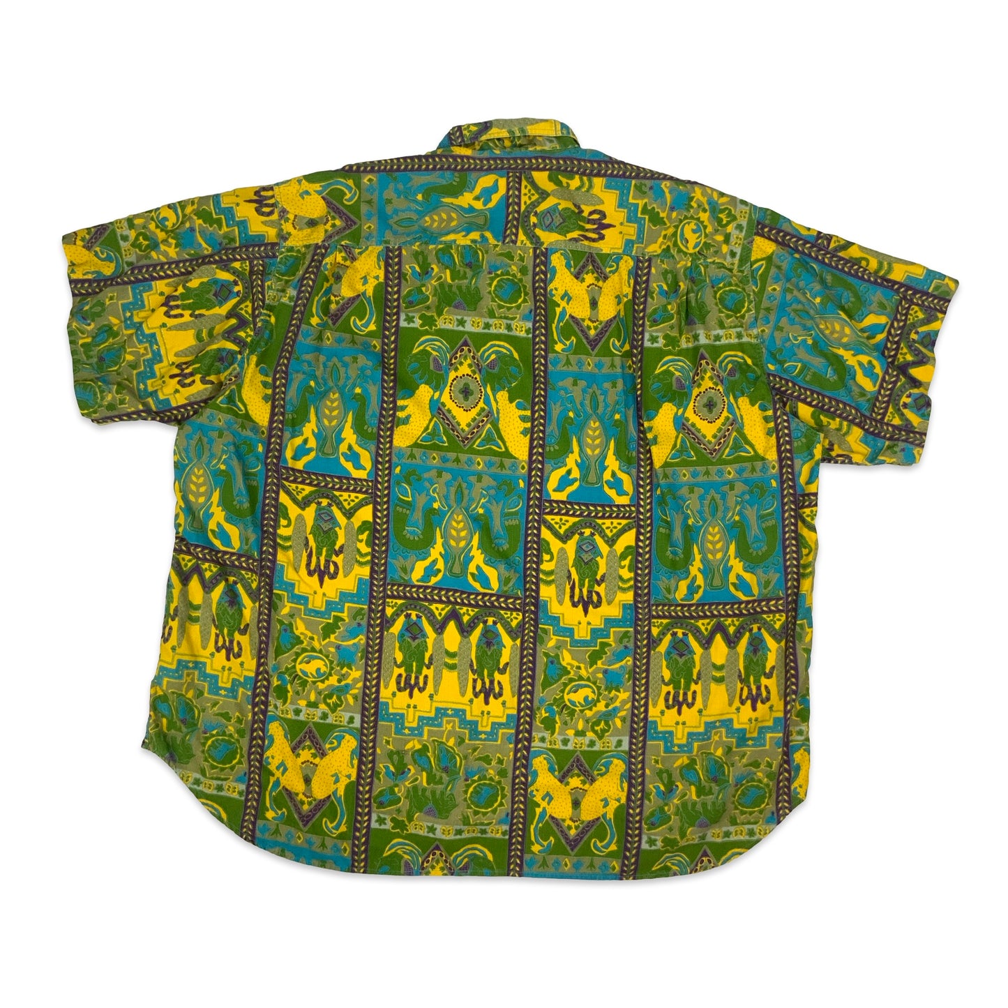 Vintage Green & Yellow Tribal Print Oversized Shirt 4XL