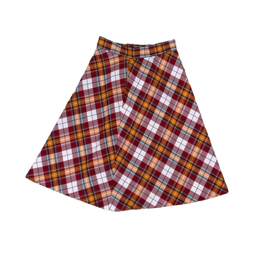 Vintage 60s 70s Red White Orange Tartan Mini Skirt XXS 4