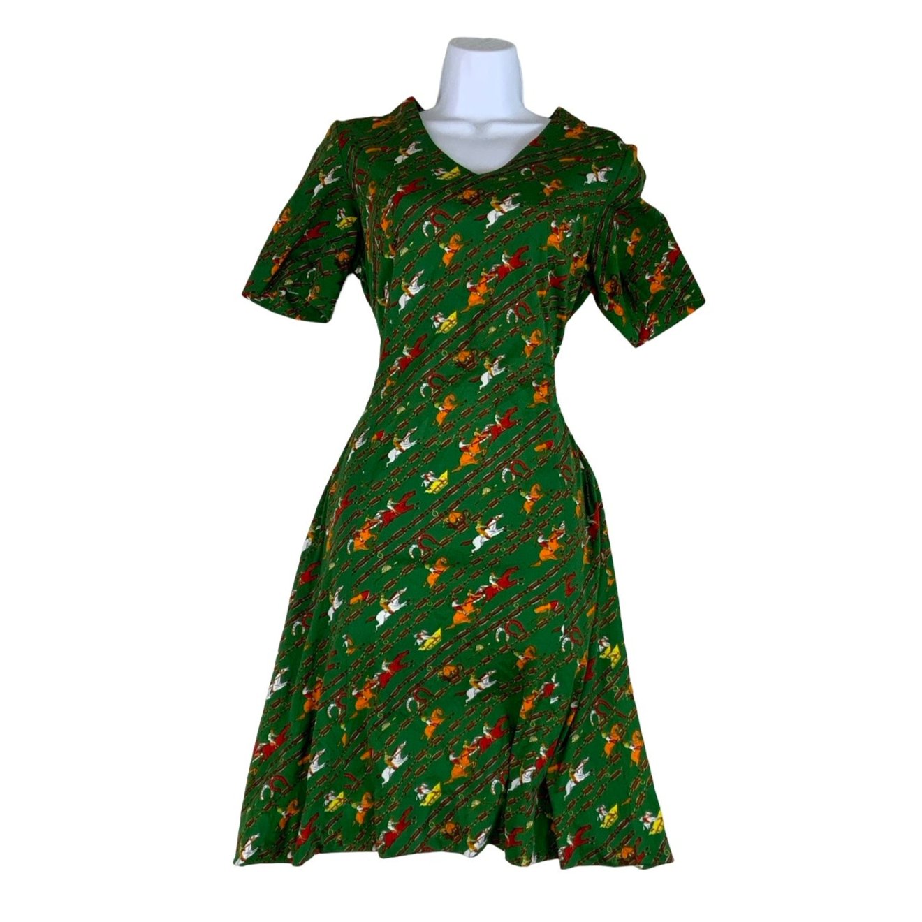 Vintage 60s 70s Horse Race Aline Midi Dress 6 8 10