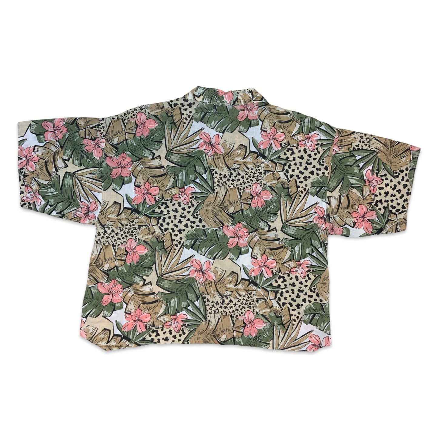 80s Pink Beige Green Hawaiian Shirt 16 18