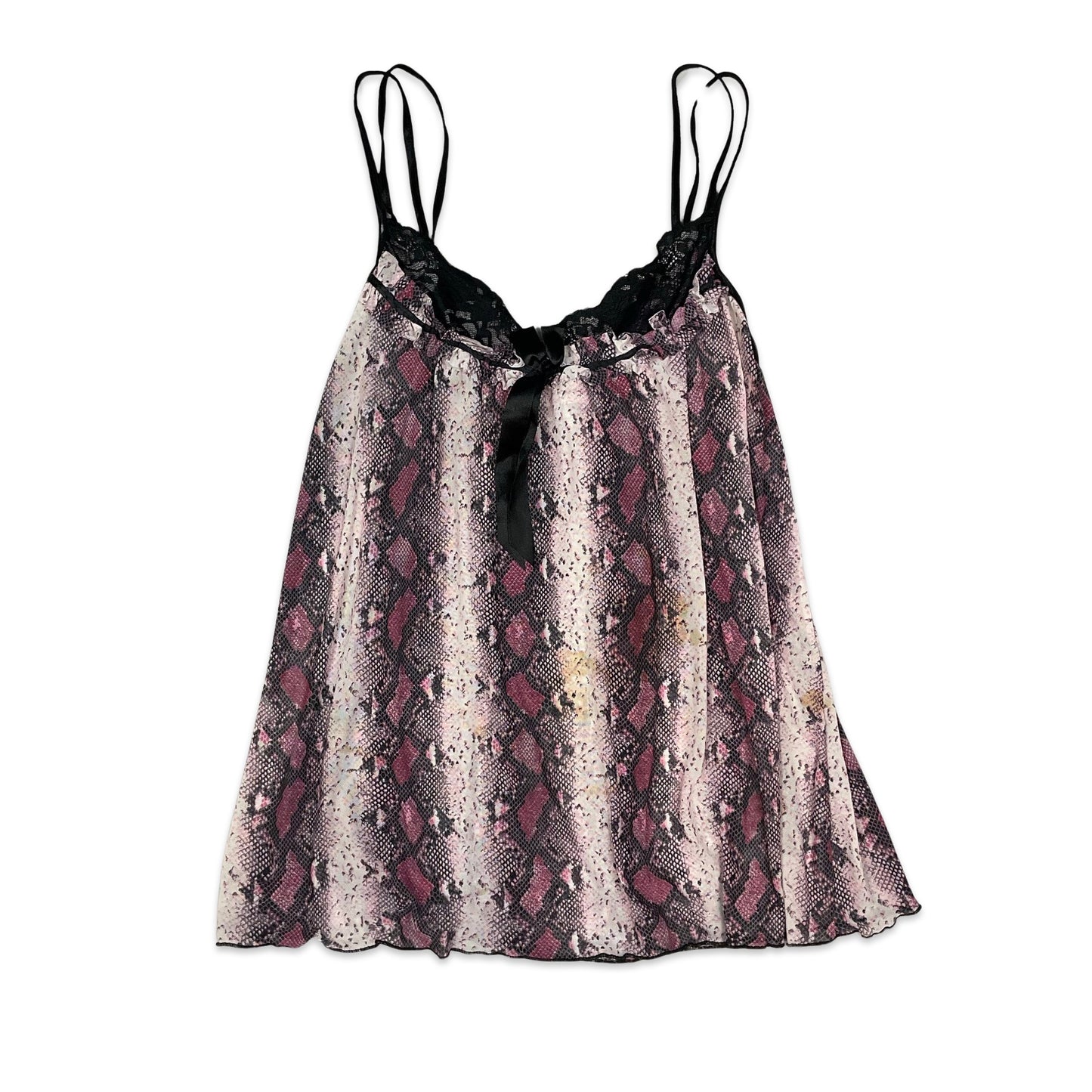 Y2K Pink & Black Snake Print Babydoll Top 8 10