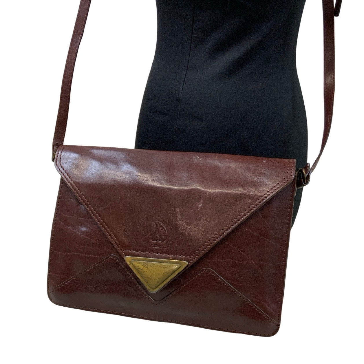 Vintage ‘La Donna’ Brown Leather Crossbody Handbag