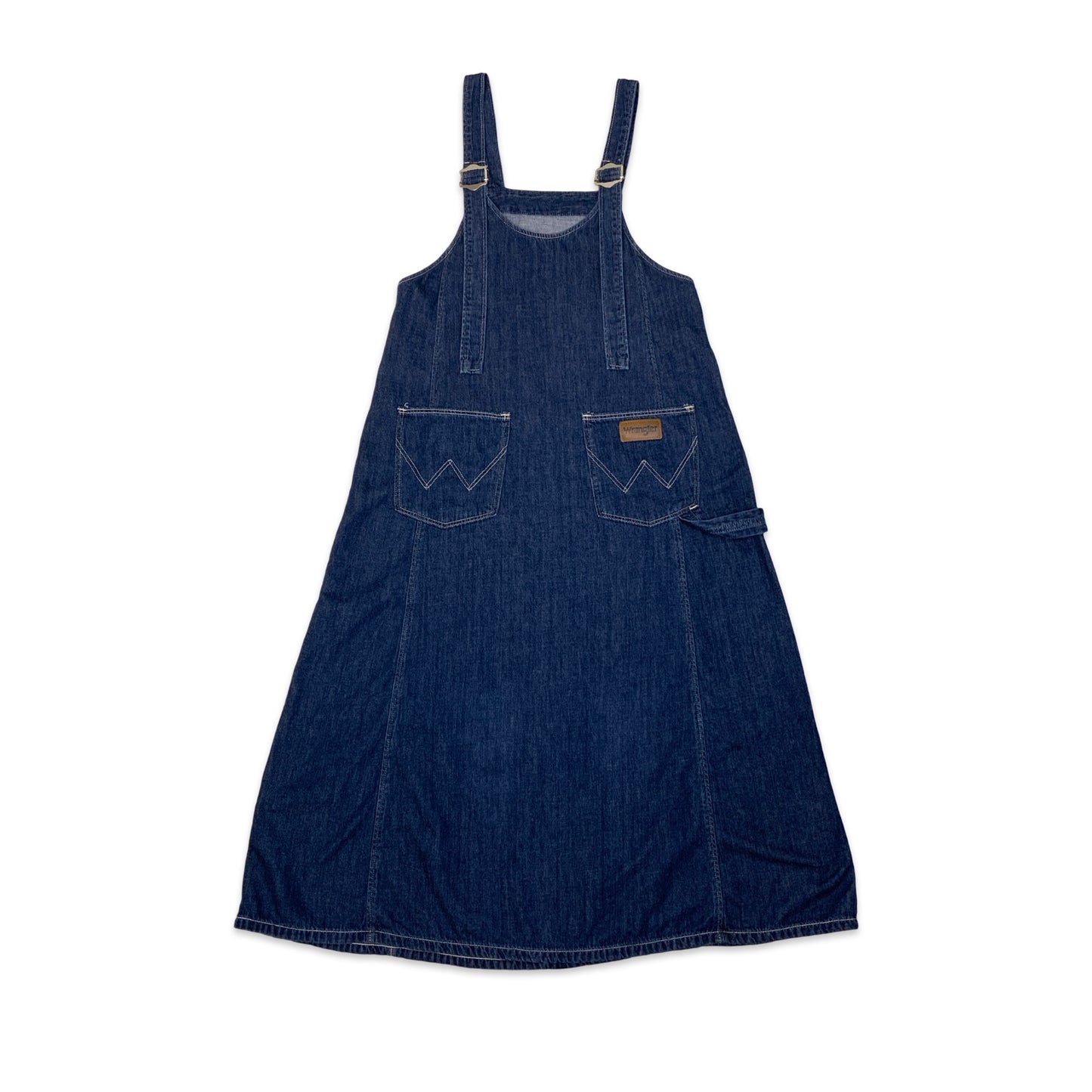 90s Wrangler Indigo Denim Dungaree Pinafore Maxi Dress 12