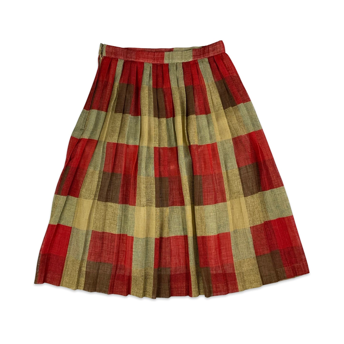 Vintage Brown & Red Checkered Pleated Midi Skirt 6 8 10