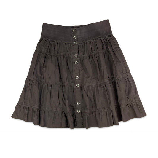 90s Brown Ruffled Button Up Tiered Prairie Skirt