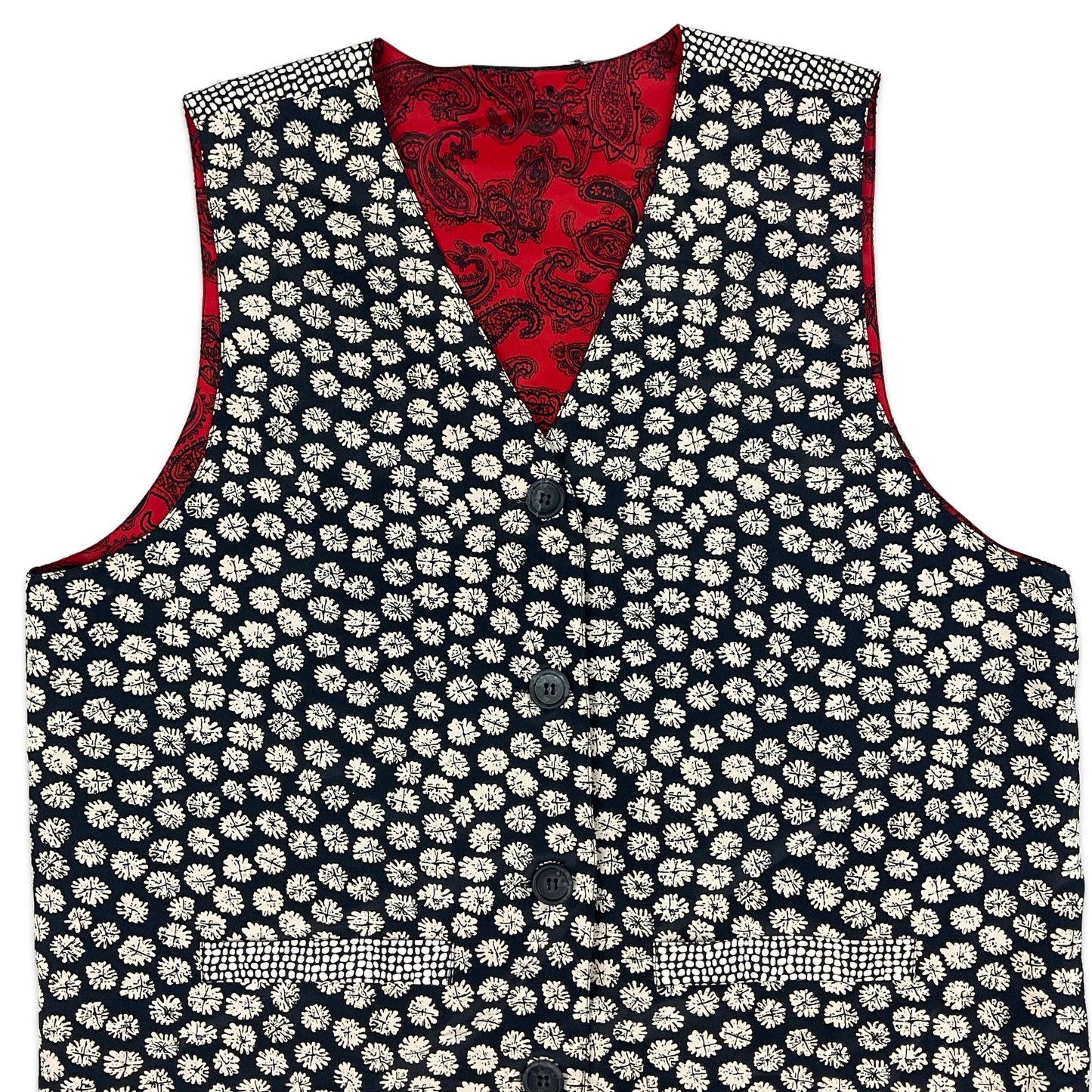 Vintage Red Navy & White Multi Pattern Waistcoat 6 8 10 12