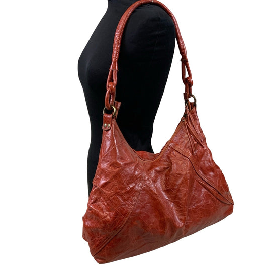 Vintage 00s Y2k Red Rustic Leather Hobo Shoulder Bag