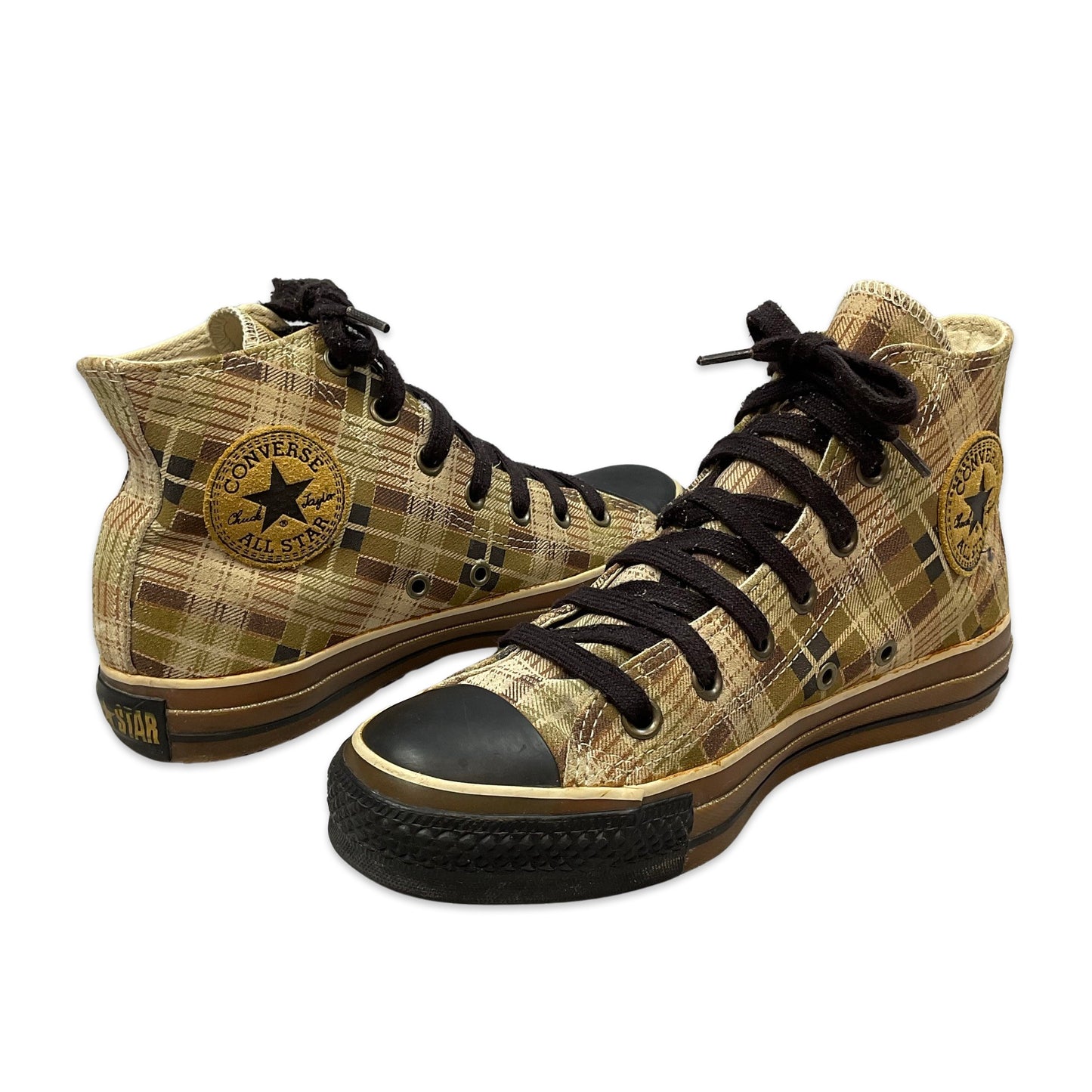 Brown & Khaki Check High Top Converse UK5