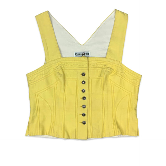 80s Yellow Button Up Bustier Crop Top 12 14
