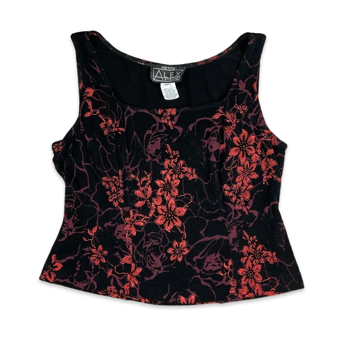 Vintage 90s Black Orange Floral Cropped Cami Top 6 8 10